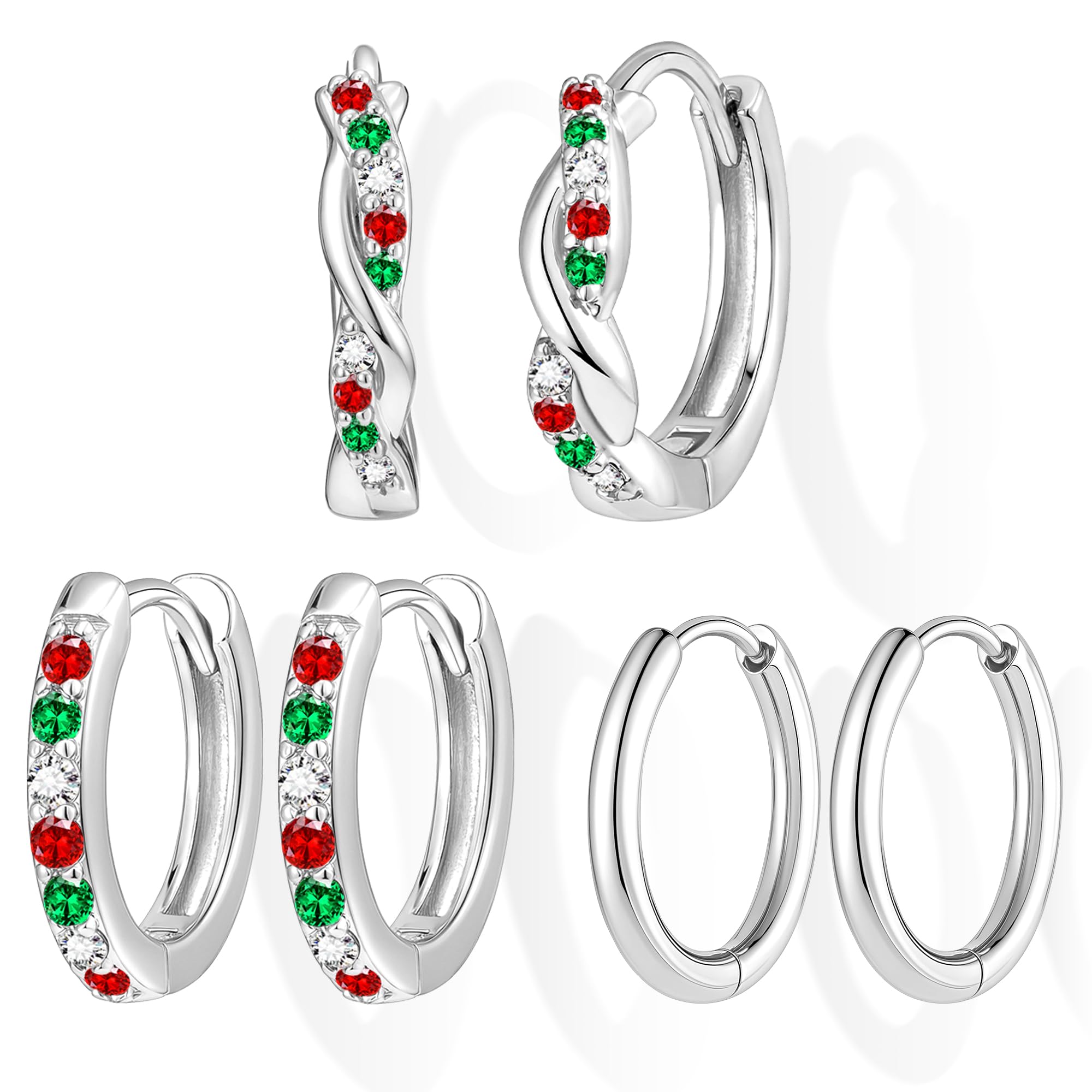 Inerney Gold Huggie Hoop Earrings Set for Women, Dainty Small Sterling Silver Earring Stacks Hypoallergenic Jewelry for Multiple Piercings, Trendy Twisted Cute Cartilage Hoops Birthstone Gift 3 Pairs